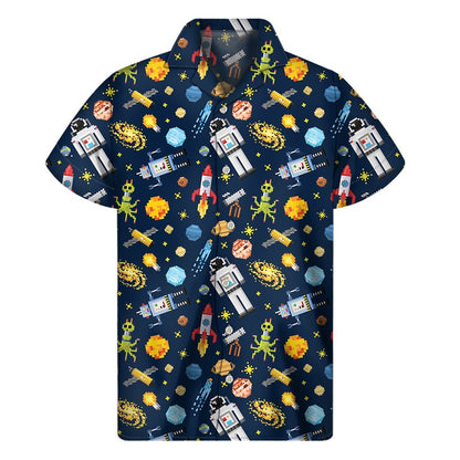 Pixel Space Pattern Print Mens Short Sleeve Shirt Hawaiian