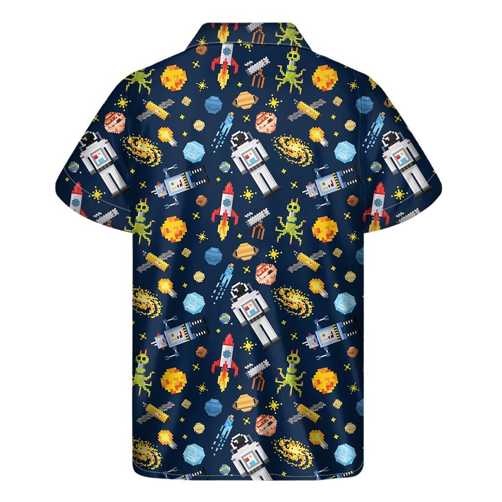 Pixel Space Pattern Print Mens Short Sleeve Shirt Hawaiian