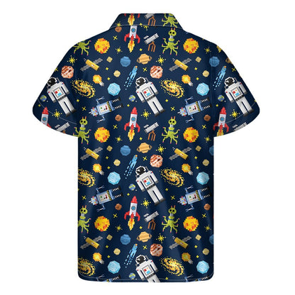 Pixel Space Pattern Print Mens Short Sleeve Shirt Hawaiian