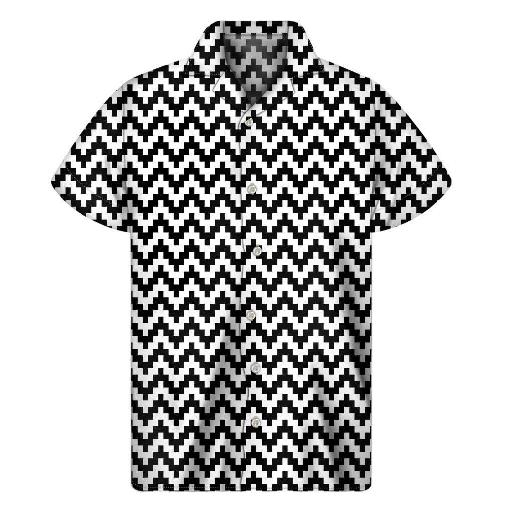 Pixel Zigzag Pattern Print Mens Short Sleeve Shirt Hawaiian