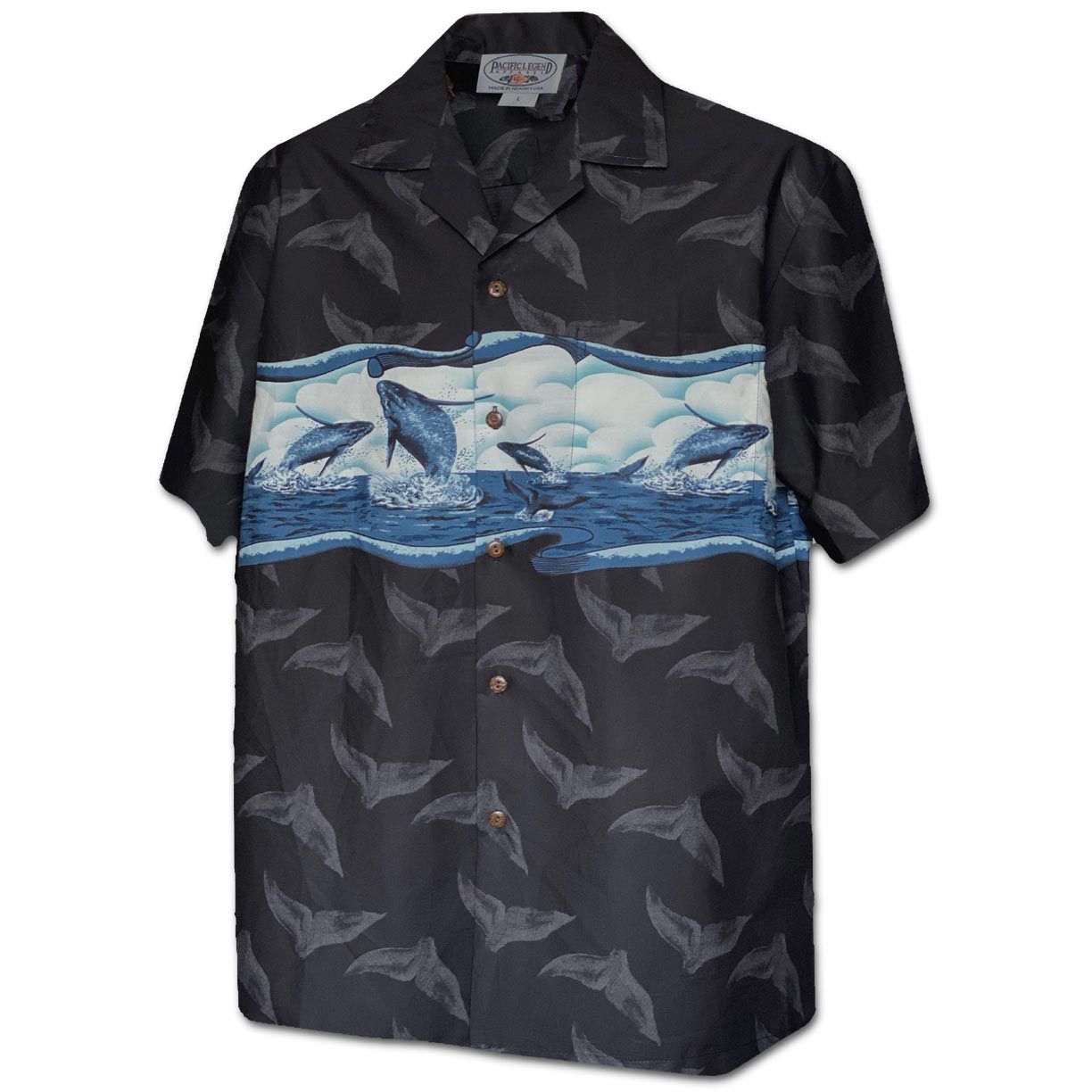 Jumping Whales Black Hawaiian Shirt Made In Hawaii, Summer Shirt, Beach Shirts