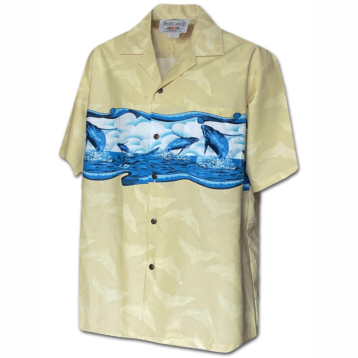 Jumping Whales KhakiHawaiian Shirt Made In Hawaii, Summer Shirt, Beach Shirts