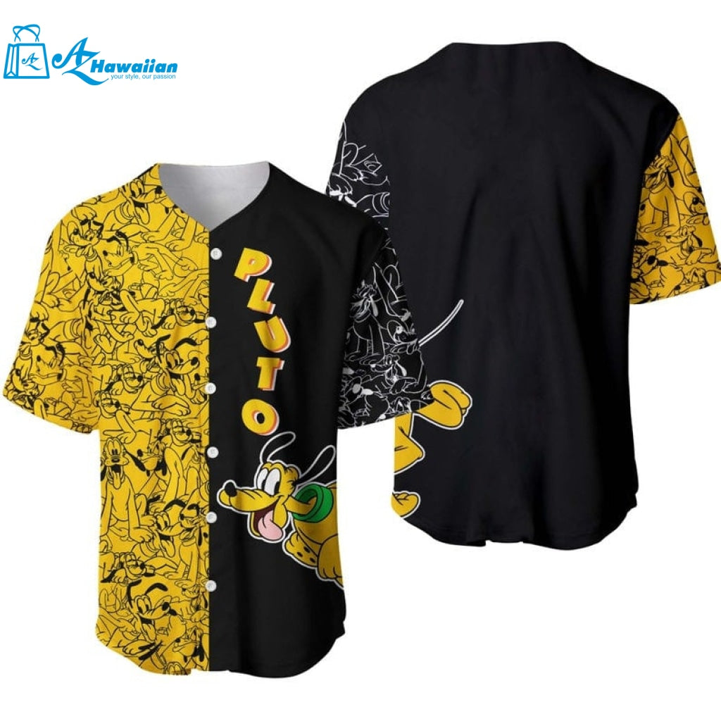 Pluto Dog Pattern All Over Print Baseball Jersey Yellow