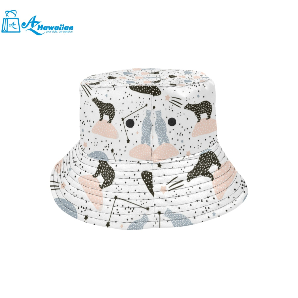 Polar bears star poka dot pattern Unisex Bucket Hat