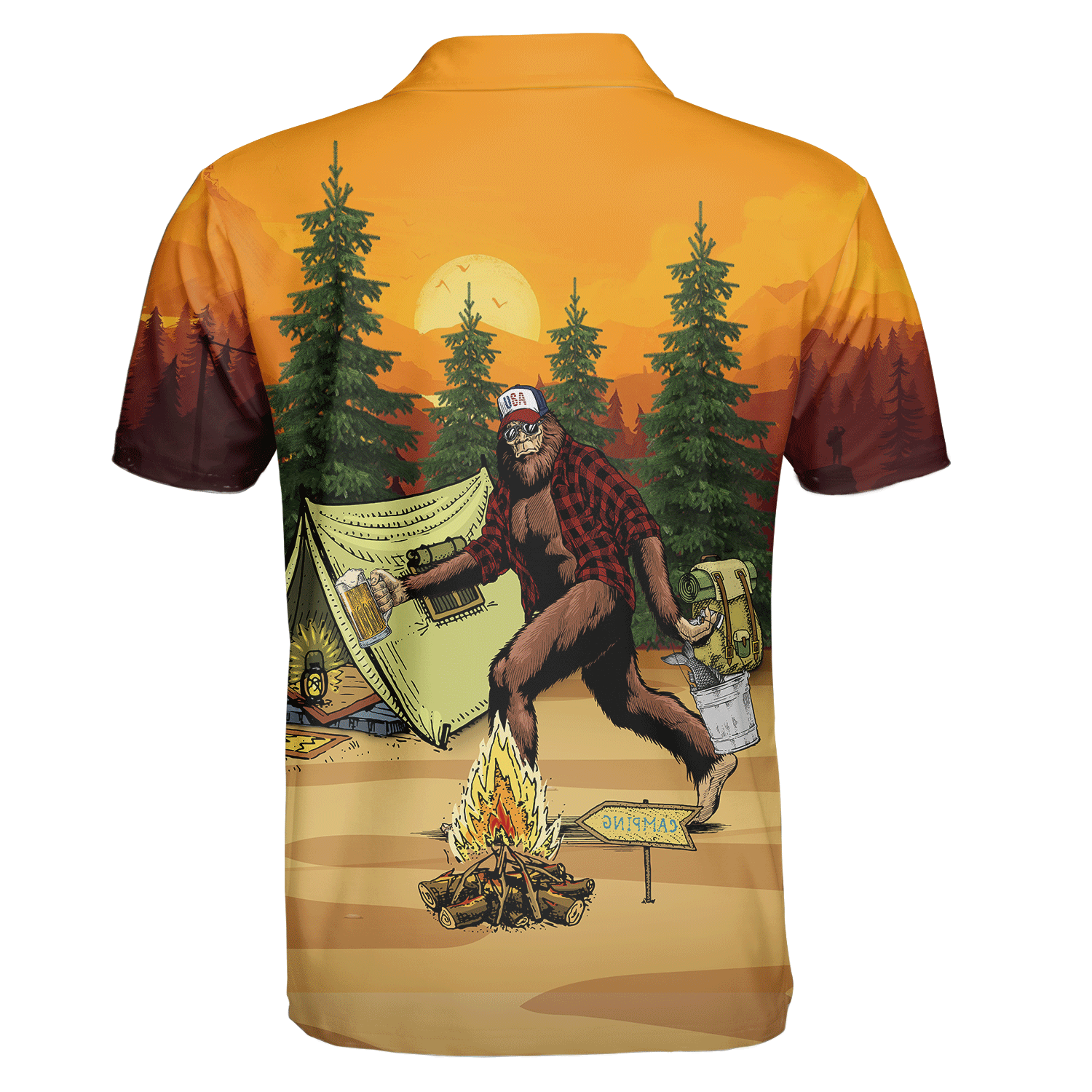 America Familleus - Bigfoot Go To Camping Style Hawaii Shirt Short Hawaiian Shirt