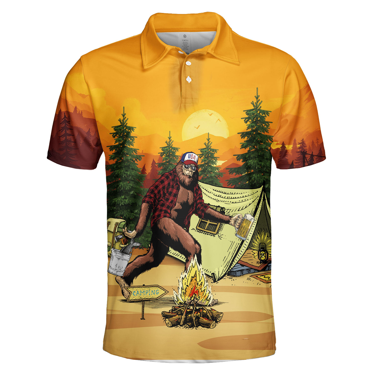 America - Bigfoot Go To Camping Style Hawaii Shirt Hawaiian Shirt