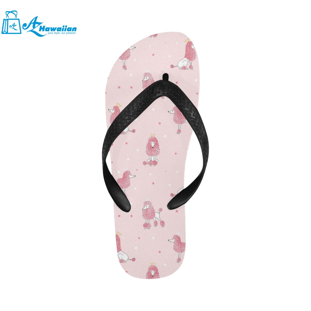 Poodle dog pink color theme Unisex Flip Flops