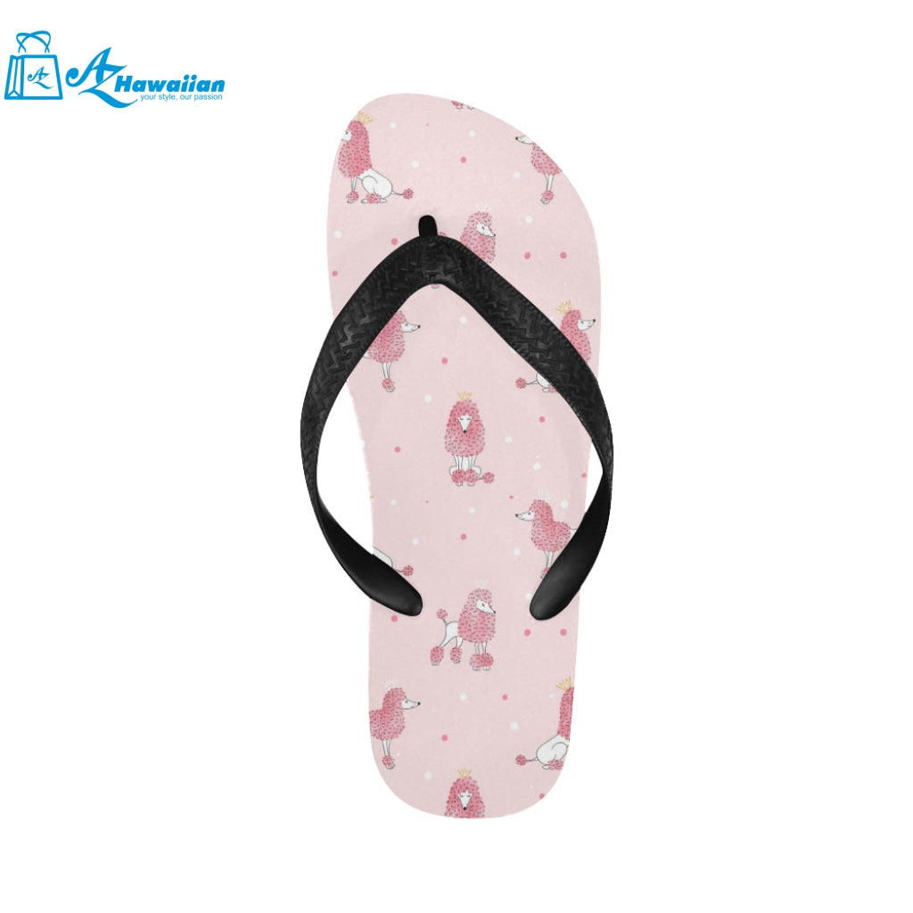 Poodle dog pink color theme Unisex Flip Flops