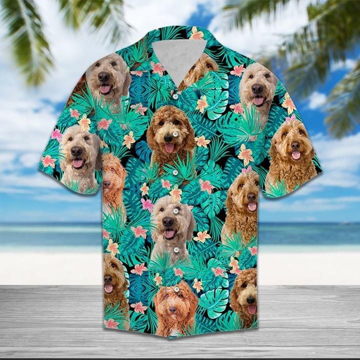 Poodle Dogs Hawaiian Graphic Print Short Sleeve 