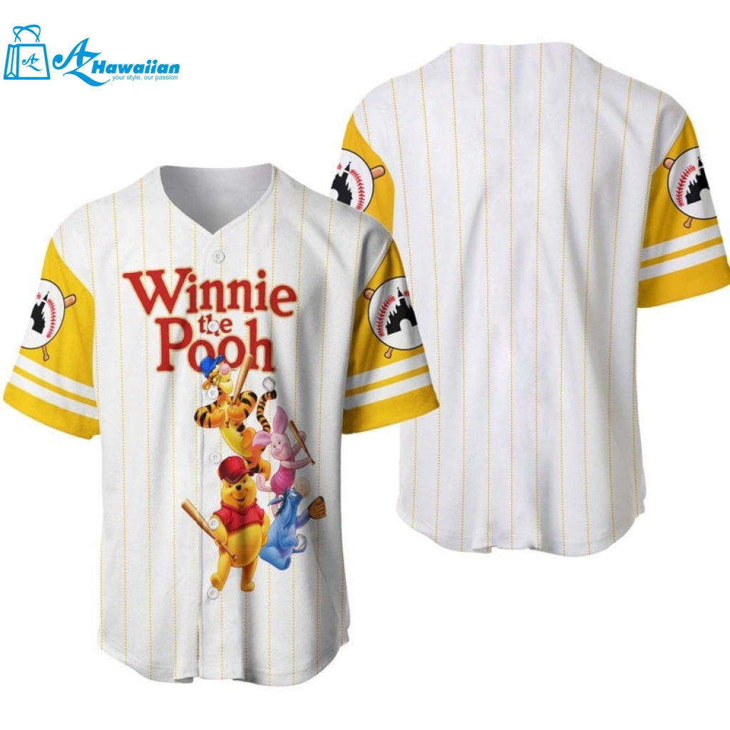 Pooh Tigger Piglet Eeyore All Over Print Pinstripe Baseball Jersey 