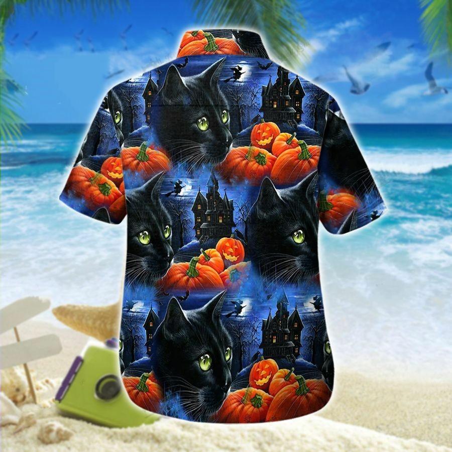 Hawaiian Aloha Shirts Black Cat Pumpkin Halloween Castle