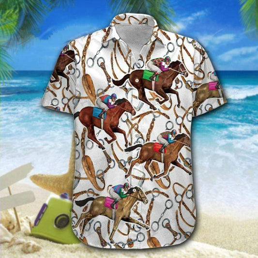 Hawaiian Aloha Shirts Horse Racing Colorful