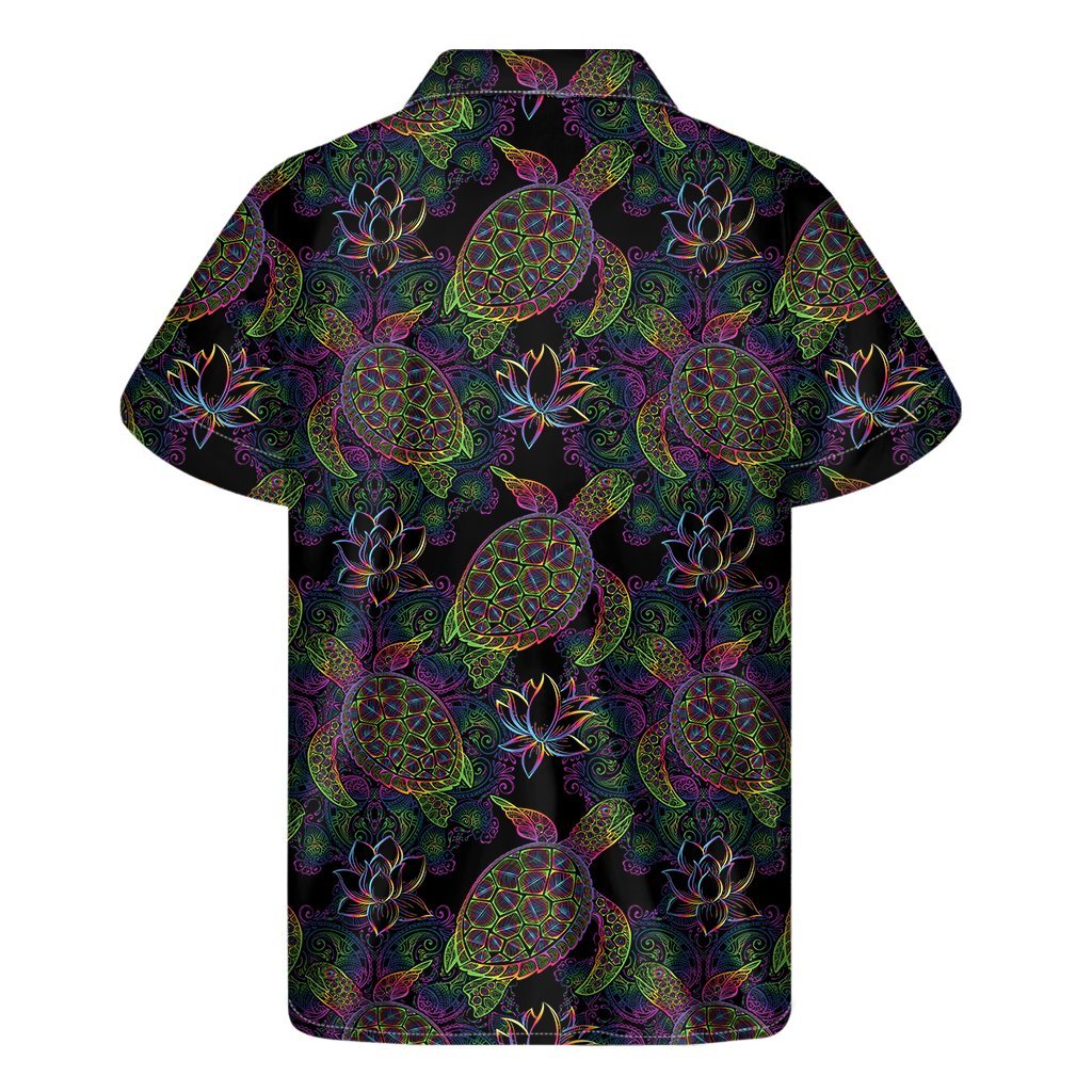 Psychedelic Sea Turtle Pattern Print Mens Short Sleeve Shirt Hawaiian