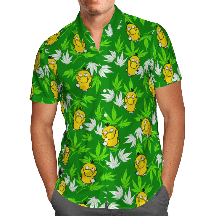 Psyduck Tropical Hawaiian Graphic Print Short Sleeve 