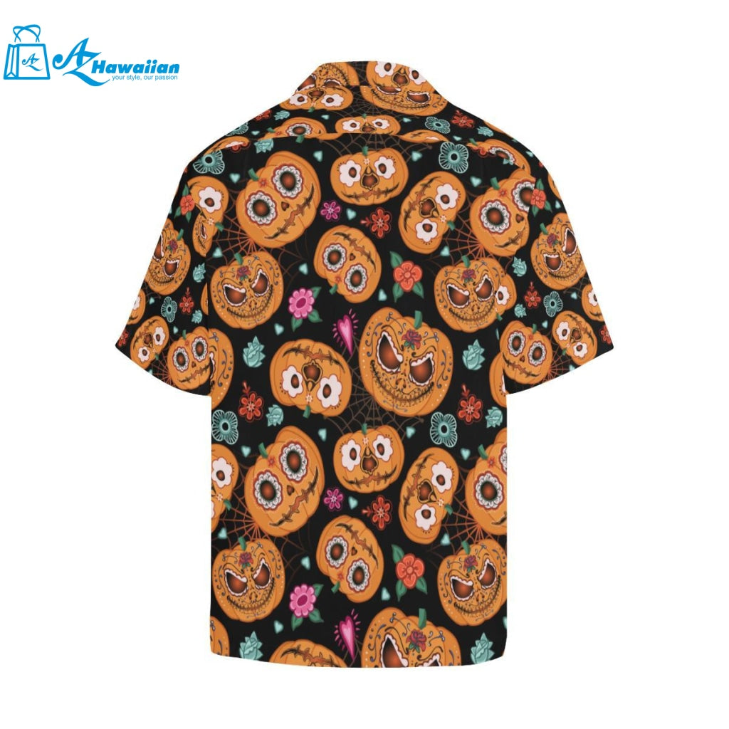 Pumpkin Flowers Spiderweb Halloween Theme Mens All Over Print Hawaiian Shirt