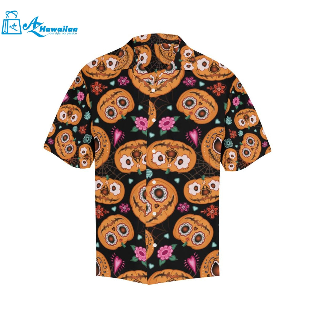 Pumpkin Flowers Spiderweb Halloween Theme Mens All Over Print Hawaiian Shirt