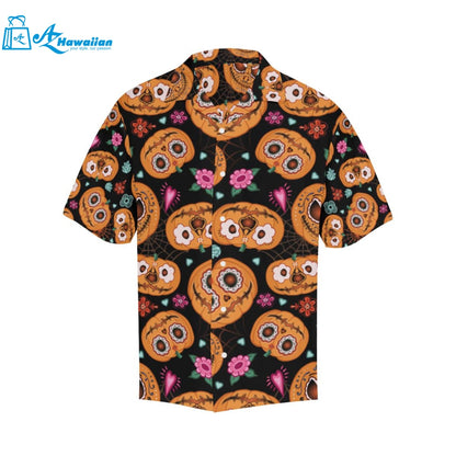 Pumpkin Flowers Spiderweb Halloween Theme Mens All Over Print Hawaiian Shirt