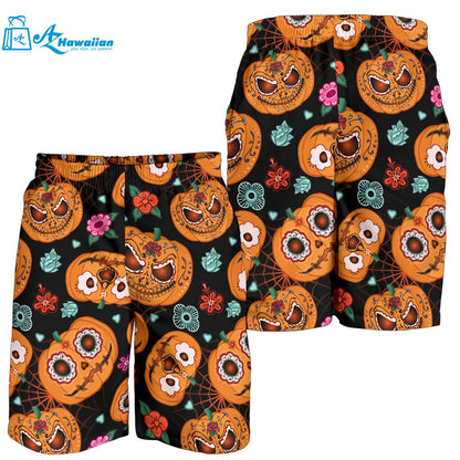 Pumpkin Flowers Spiderweb Halloween Theme Men Shorts