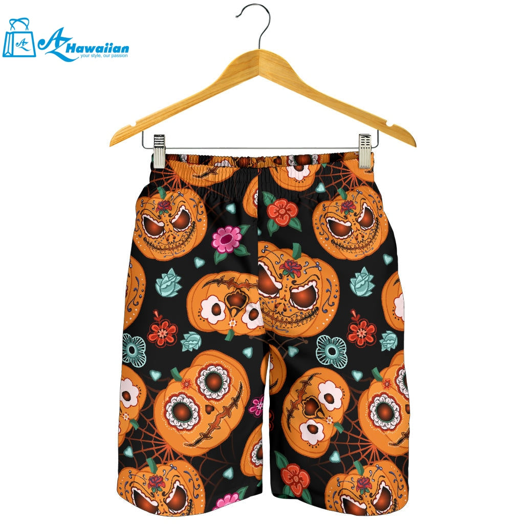 Pumpkin Flowers Spiderweb Halloween Theme Men Shorts