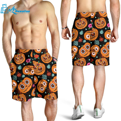 Pumpkin Flowers Spiderweb Halloween Theme Men Shorts