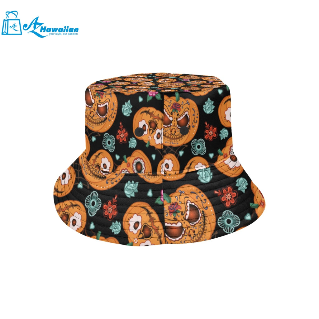 Pumpkin flowers spiderweb Halloween theme Unisex Bucket Hat