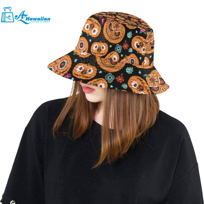 Pumpkin flowers spiderweb Halloween theme Unisex Bucket Hat