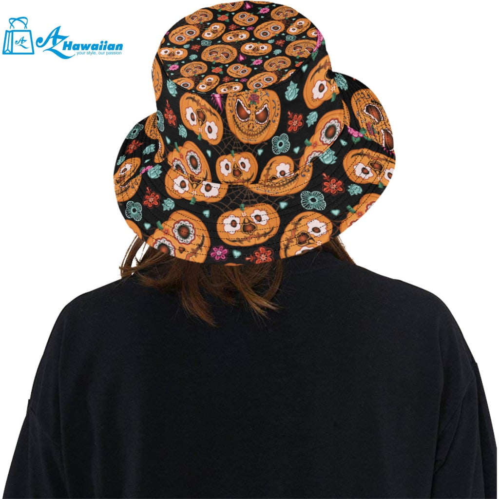 Pumpkin flowers spiderweb Halloween theme Unisex Bucket Hat