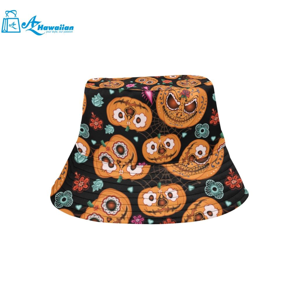 Pumpkin flowers spiderweb Halloween theme Unisex Bucket Hat