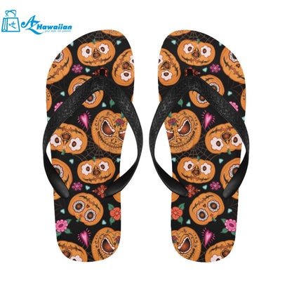 Pumpkin flowers spiderweb Halloween theme Unisex Flip Flops