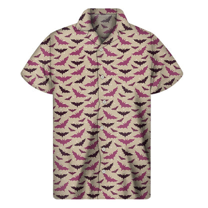 Purple Halloween Bat Pattern Print Mens Short Sleeve Shirt Hawaiian