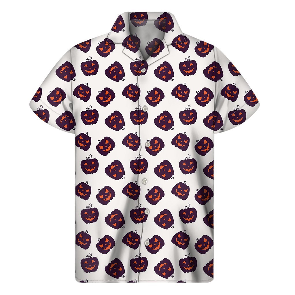 Purple Halloween Pumpkin Pattern Print Mens Short Sleeve Shirt Hawaiian