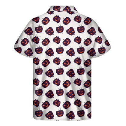 Purple Halloween Pumpkin Pattern Print Mens Short Sleeve Shirt Hawaiian