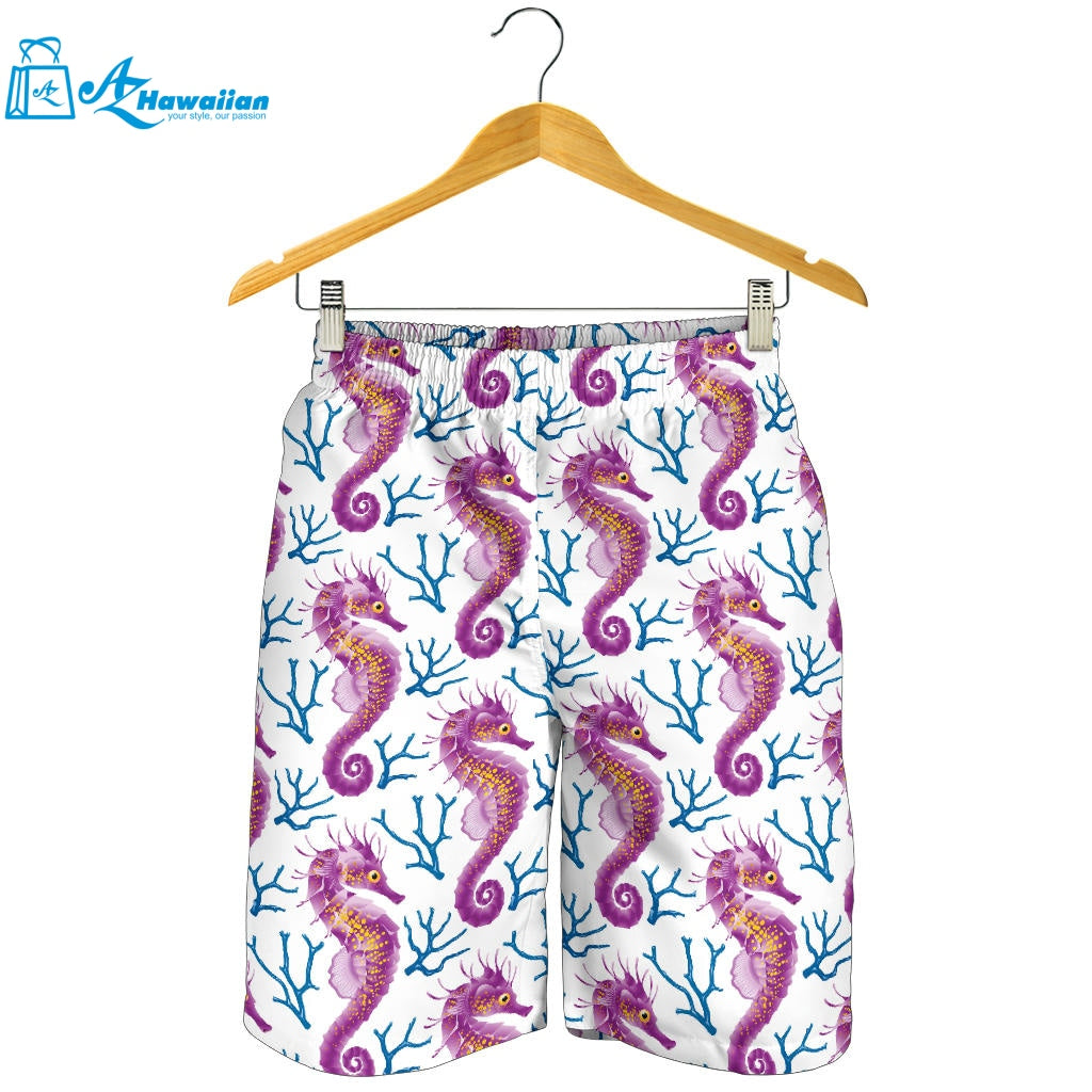 Purple Seahorse Blue Coral Pattern Men Shorts