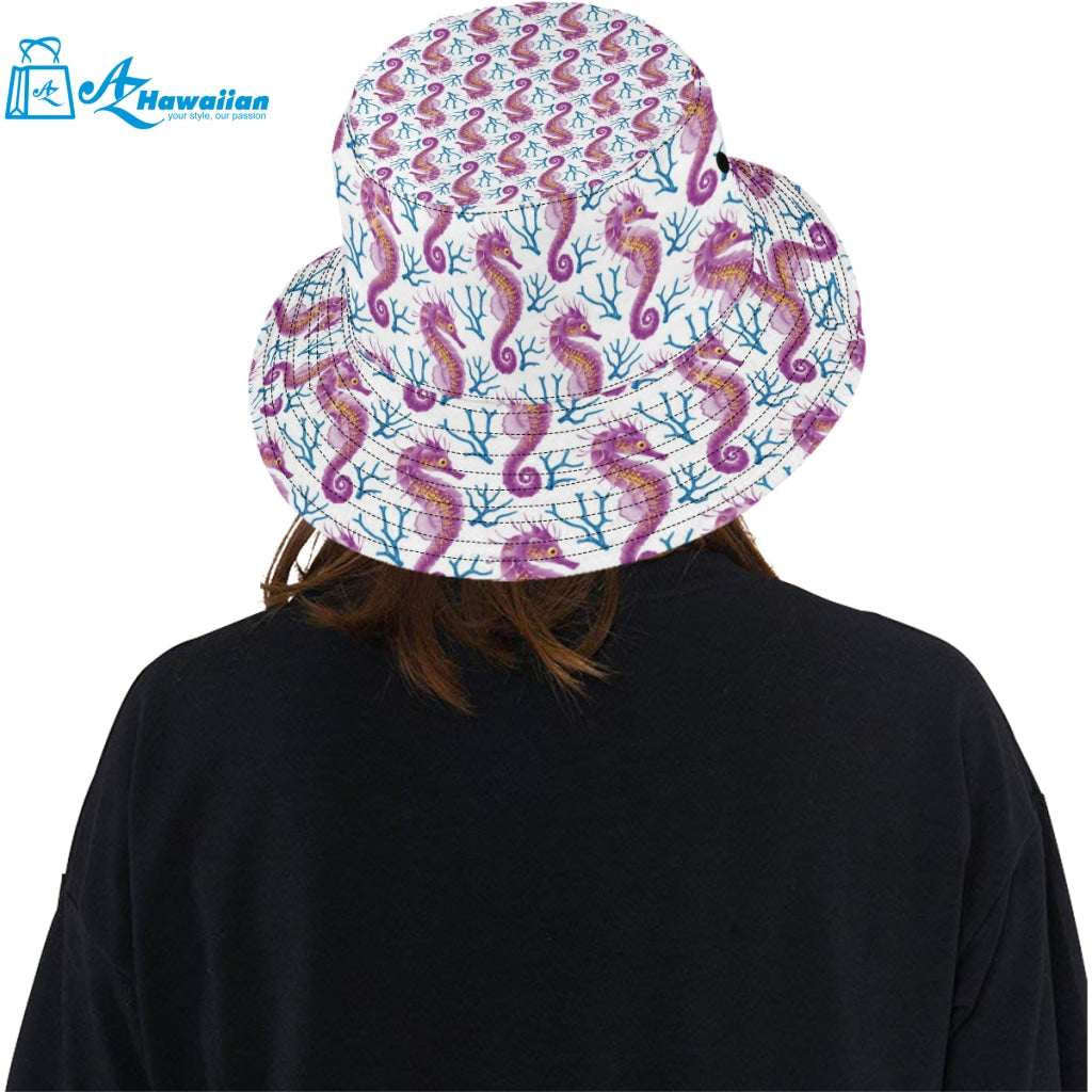 Purple seahorse blue coral pattern Unisex Bucket Hat