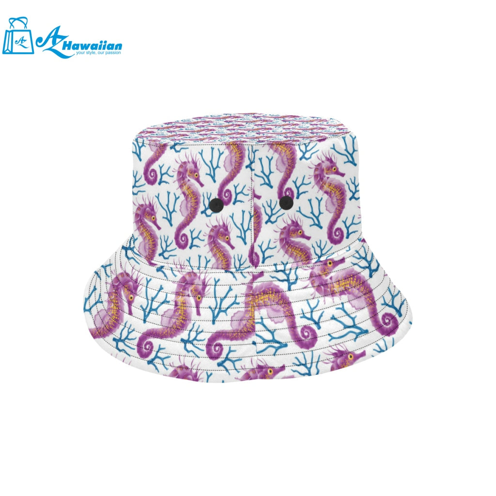 Purple seahorse blue coral pattern Unisex Bucket Hat