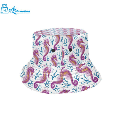 Purple seahorse blue coral pattern Unisex Bucket Hat