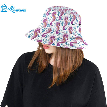 Purple seahorse blue coral pattern Unisex Bucket Hat