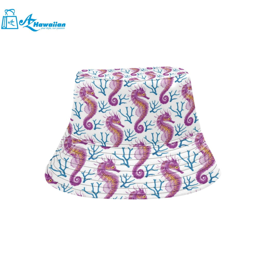 Purple seahorse blue coral pattern Unisex Bucket Hat