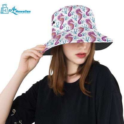 Purple seahorse blue coral pattern Unisex Bucket Hat