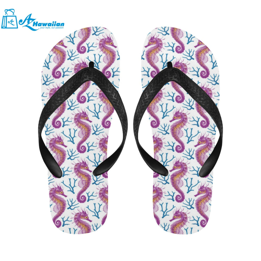 Purple seahorse blue coral pattern Unisex Flip Flops