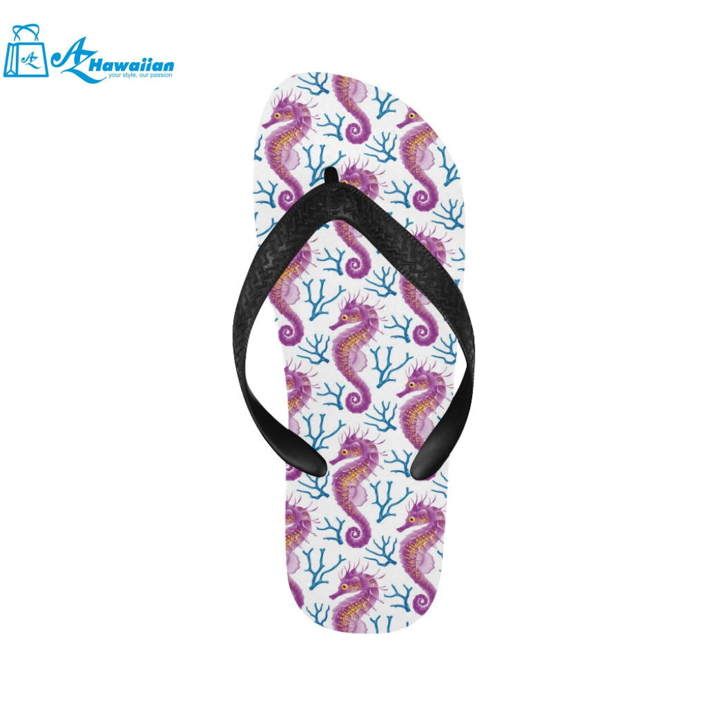 Purple seahorse blue coral pattern Unisex Flip Flops