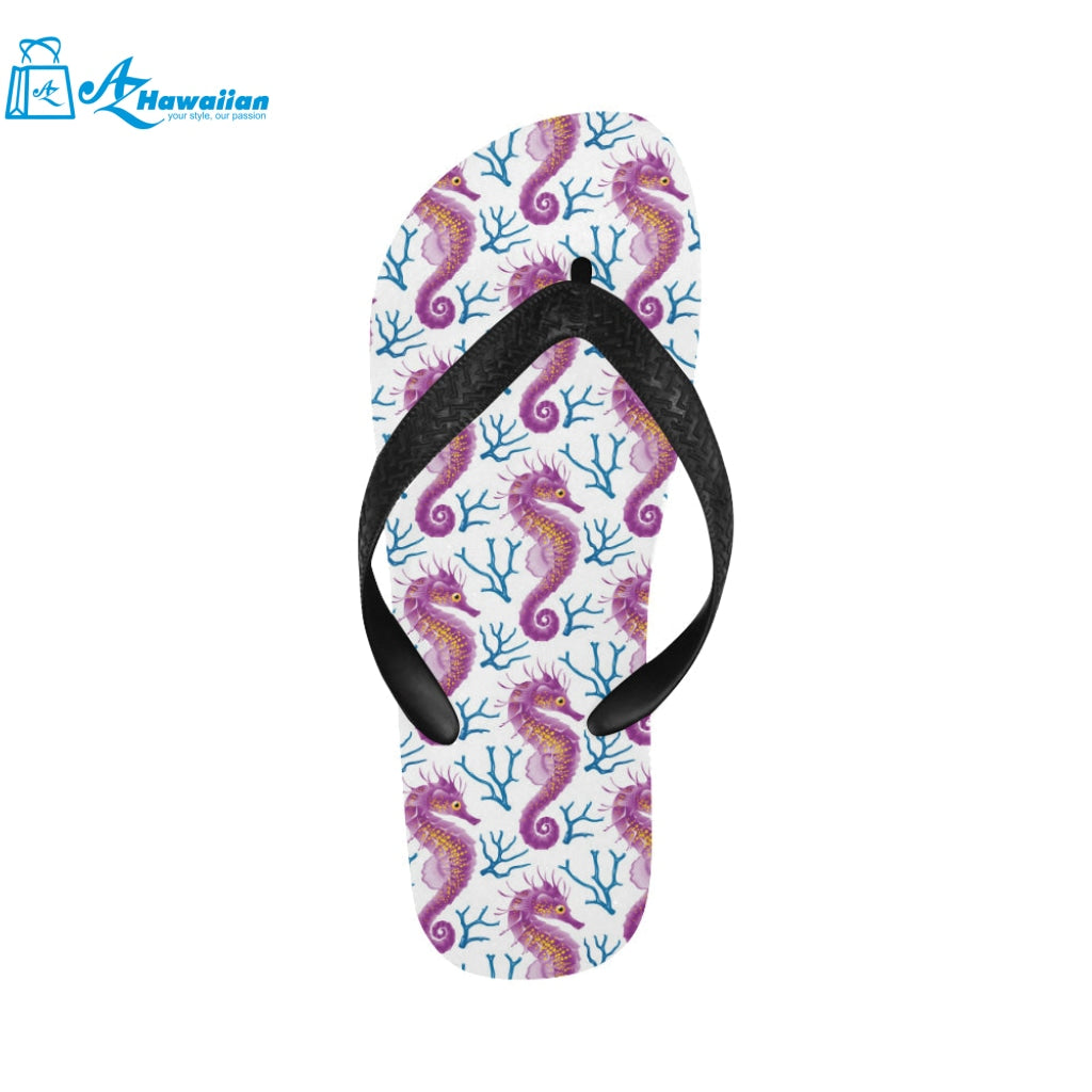 Purple seahorse blue coral pattern Unisex Flip Flops