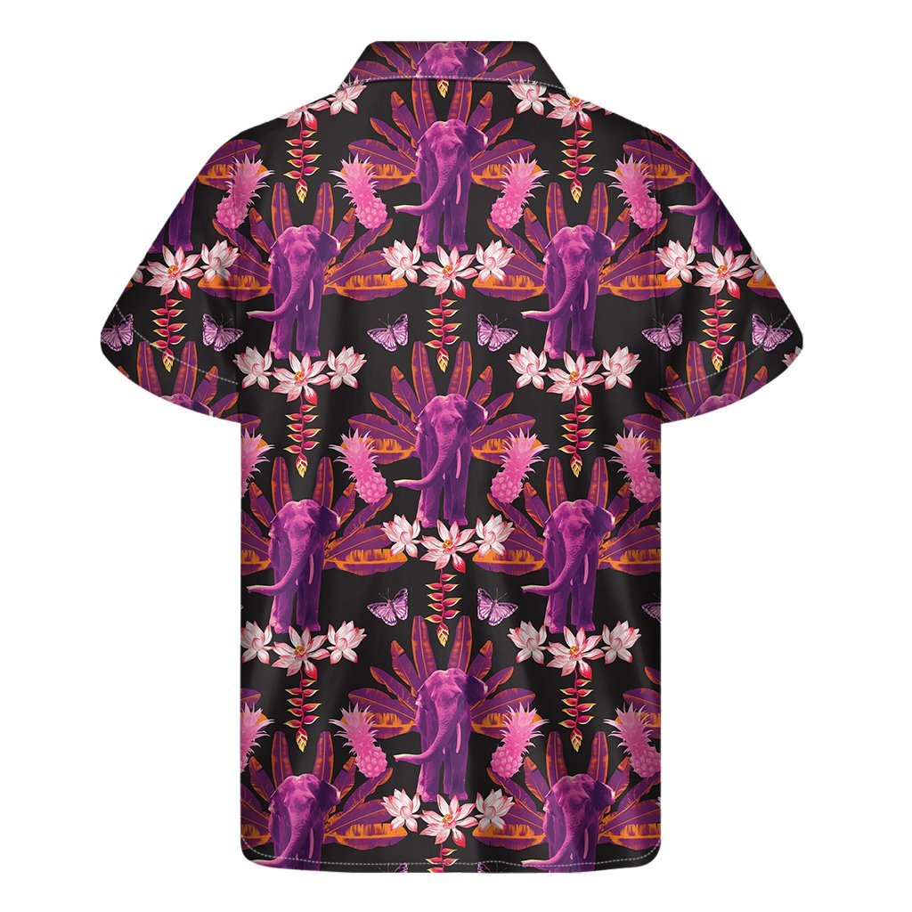 Purple Tropical Elephant Pattern Print Mens Short Sleeve Shirt Hawaiian