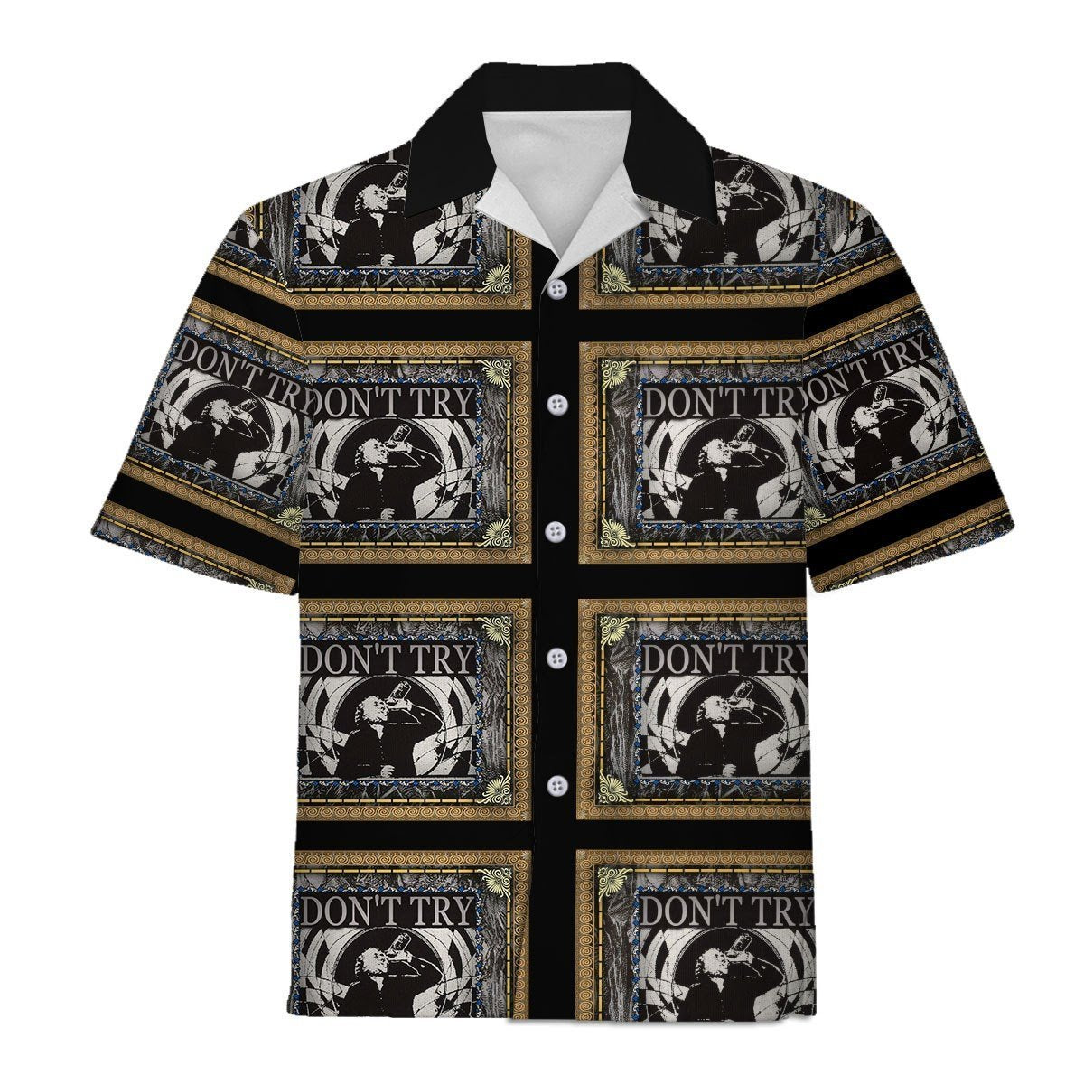 3D Hawaiian Outfit Charles Bukowski Dont Try Black And Gold Shirt