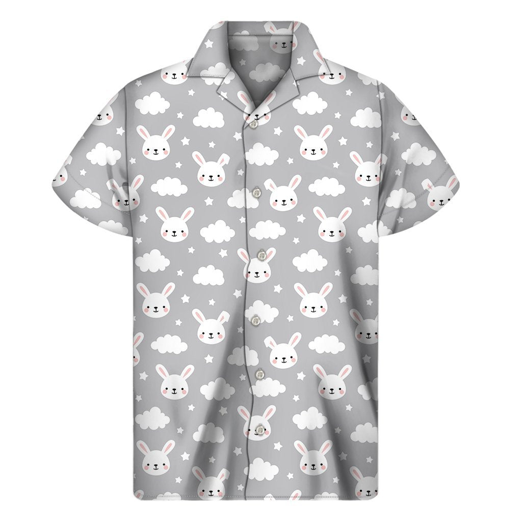 Rabbit And Cloud Pattern Print Mens Short Sleeve Shirt Hawaiian