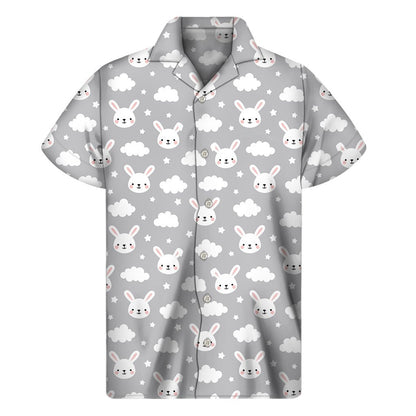 Rabbit And Cloud Pattern Print Mens Short Sleeve Shirt Hawaiian