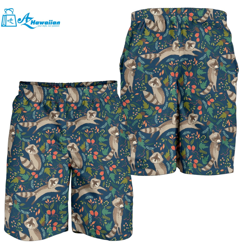 Raccoon Tropical Leaves Pattern Men Shorts