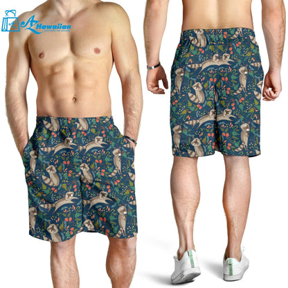 Raccoon Tropical Leaves Pattern Men Shorts