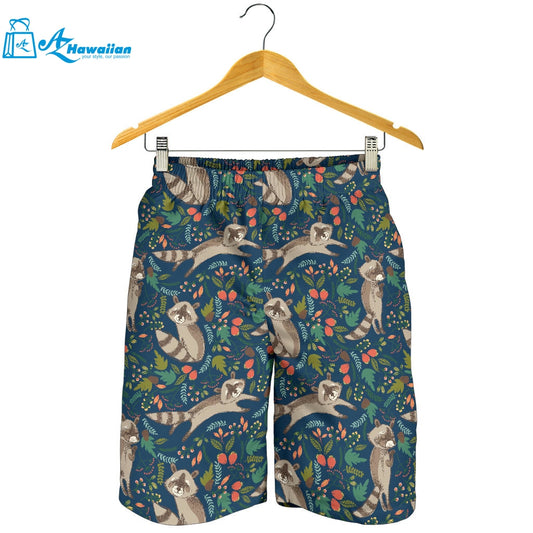 Raccoon Tropical Leaves Pattern Men Shorts