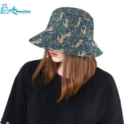 Raccoon tropical leaves pattern Unisex Bucket Hat